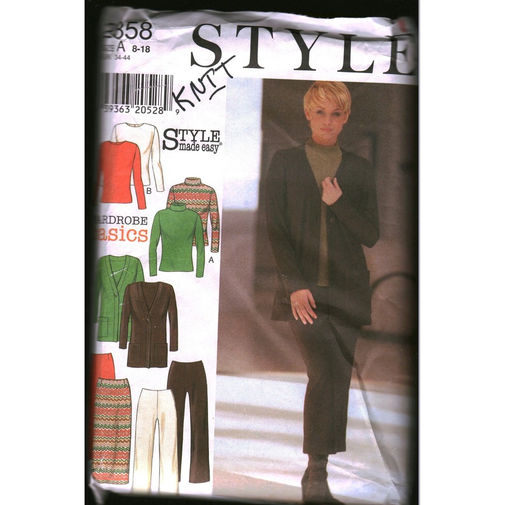 Style 2858 Wardrobe Basics Sewing Pattern Jacket Tops Pants Skirt Size 8-10 Knit